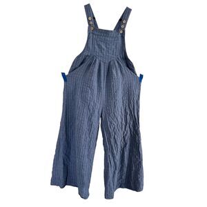Peach Love Blue on Blue  Striped Jumpsuit Overalls Sz M Super Wide Leg Pockets